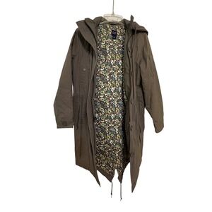 Gap Women's Green Trench Coat Rain Jacket Size Small Lined Hood Outdoors Preppy